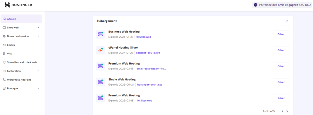 Choisir un plan d'hébergement dans hPanel