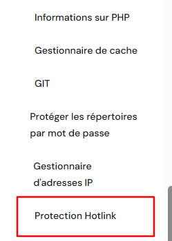 Le bouton de protection Hotlink sur hPanel