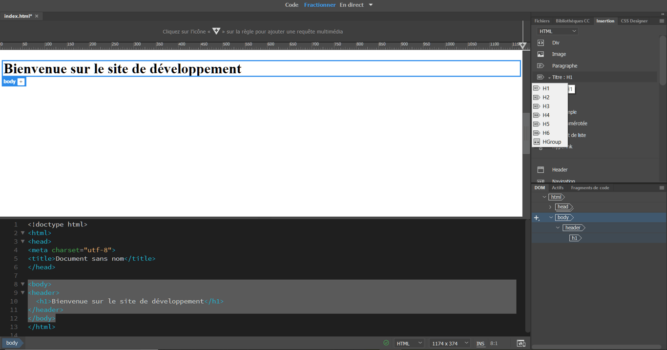 Ajouter H1 et modifier le titre