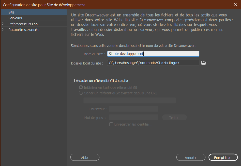 Créer un nouveau site