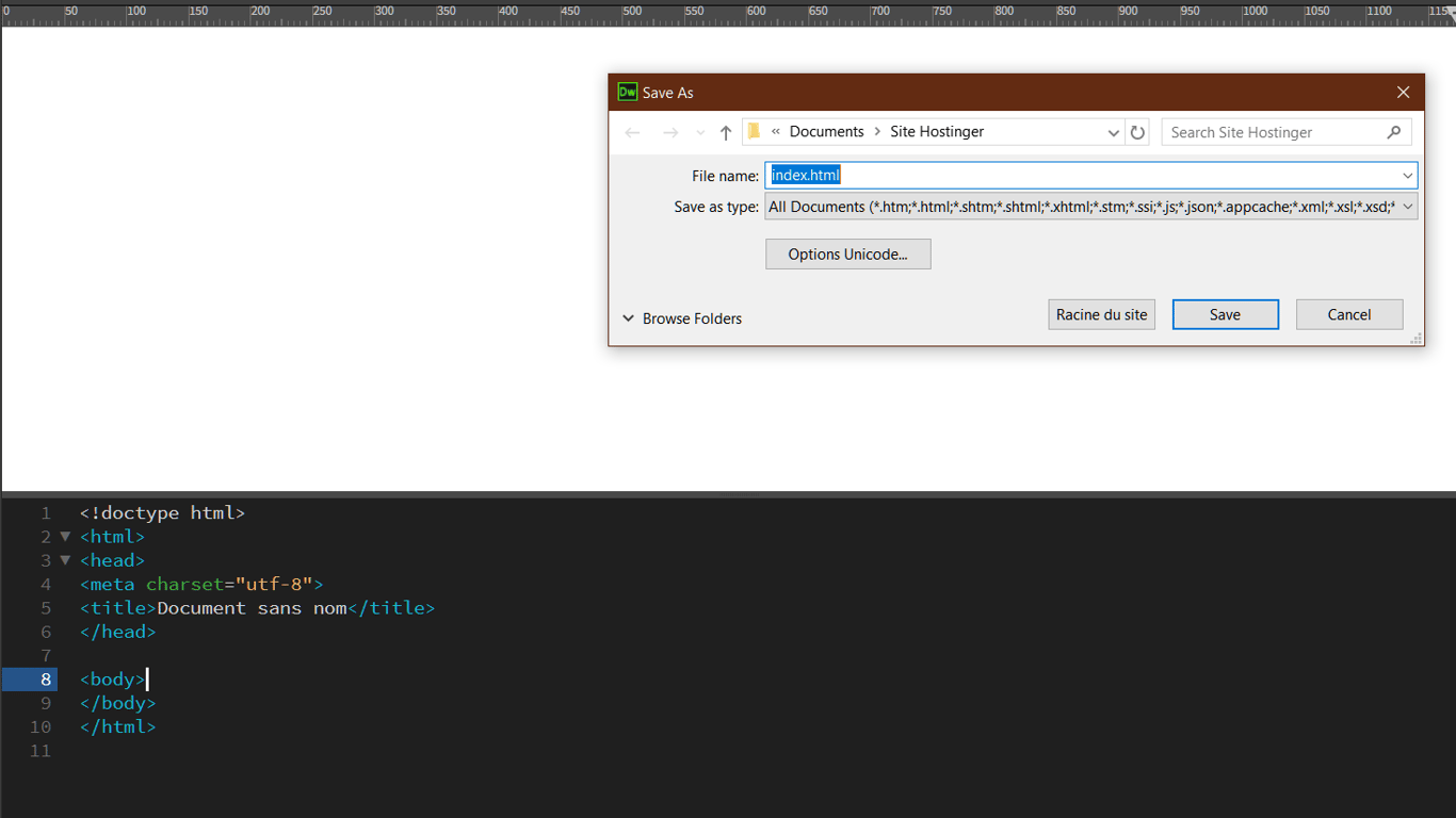 Enregistrer le fichier d'index