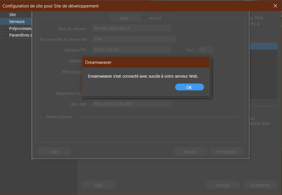 La connexion FTP est réussie