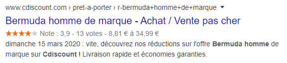 Page Cdiscount aliment&eacute;e par le balisage du sch&eacute;ma des offres