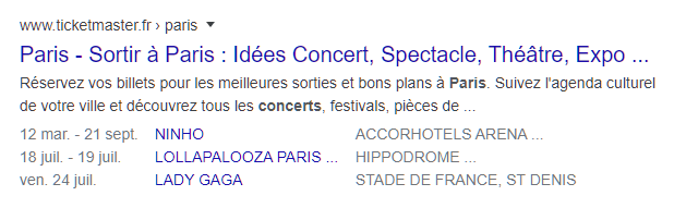 Page du calendrier des concerts &agrave; Paris avec balisage du sch&eacute;ma des &eacute;v&eacute;nements