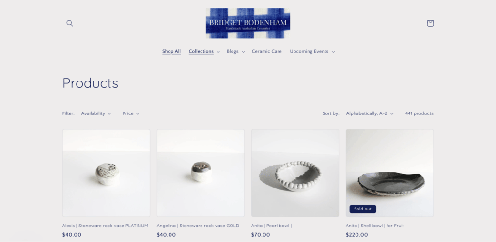 Page de la boutique Bridget Bodenham