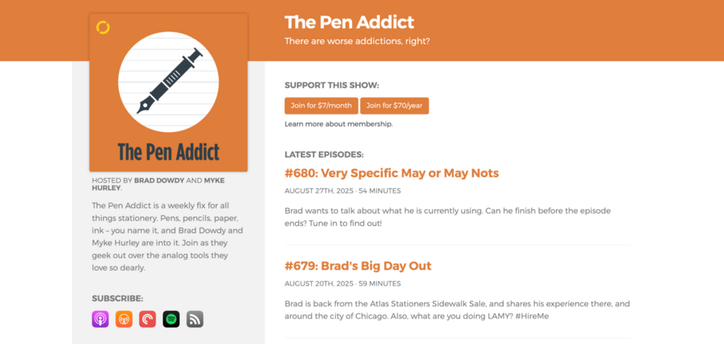 La page du podcast Pen Addict