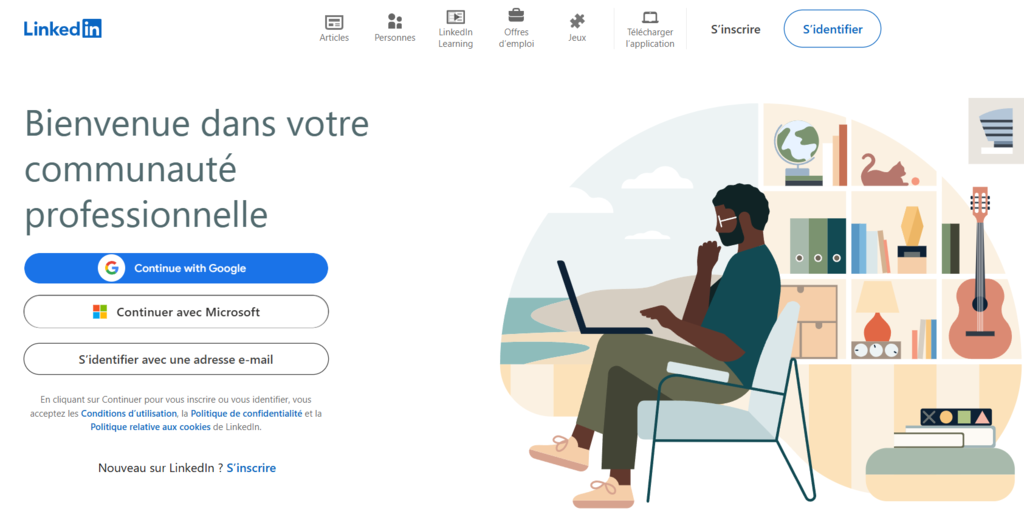 Page d'accueil de Linkedin. 