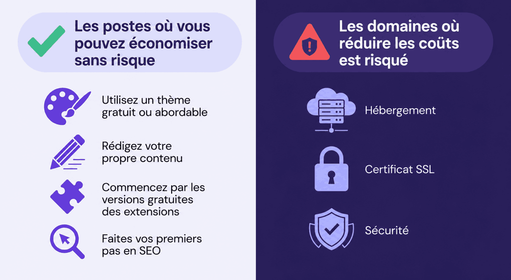 Illustration présentant des conseils pour réduire les coûts de développement d’un site web