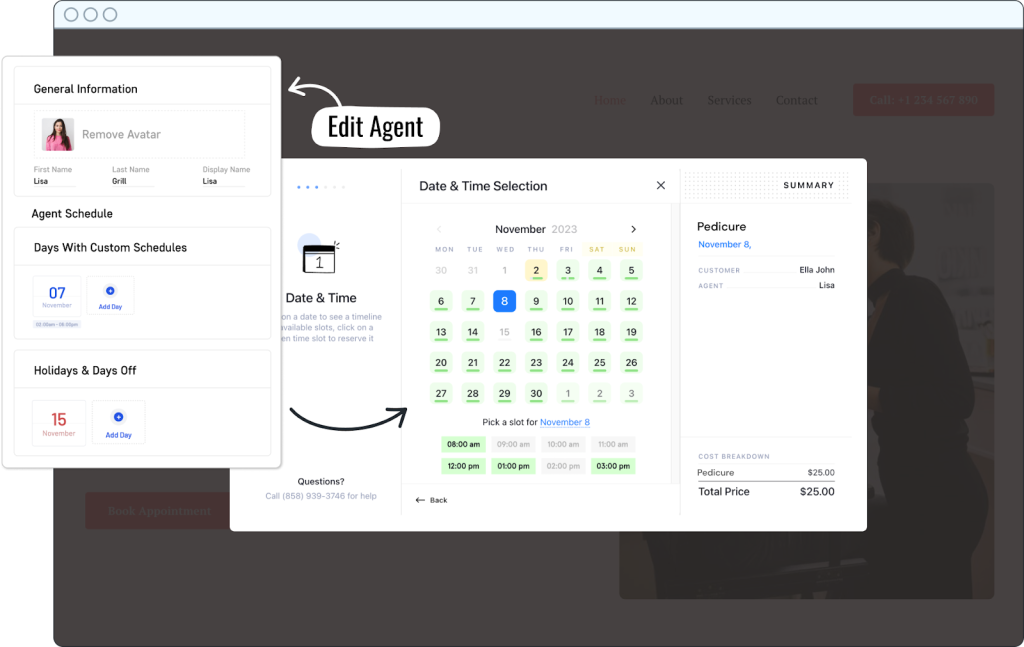 Page de personnalisation de la prise de rendez-vous de LatePoint.