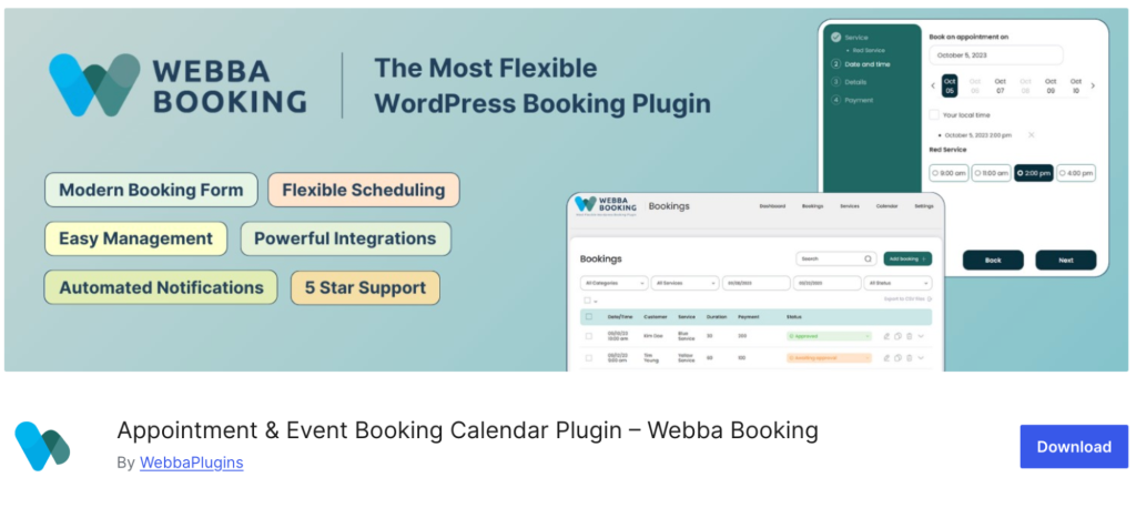 Bannière du plugin Webba Booking