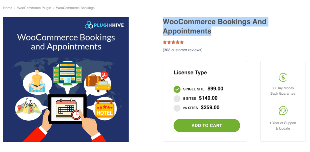 Page d'accueil du plugin WooCommerce Bookings And Appointments