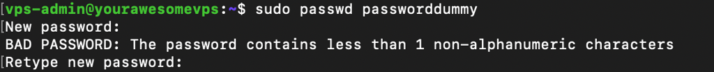 Le terminal avertit l'utilisateur d'un mot de passe incorrect.