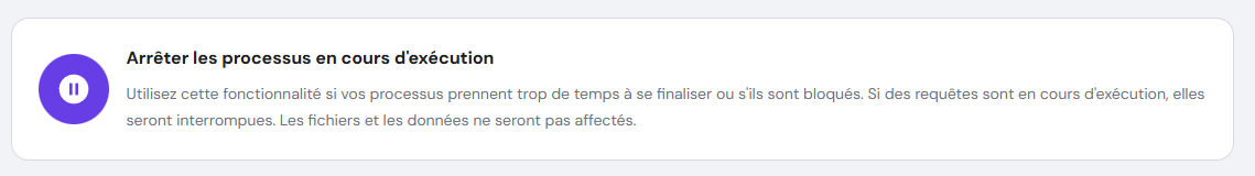 La section « Arrêter les processus en cours d'exécution » dans la page « Utilisation des ressources » de hPanel