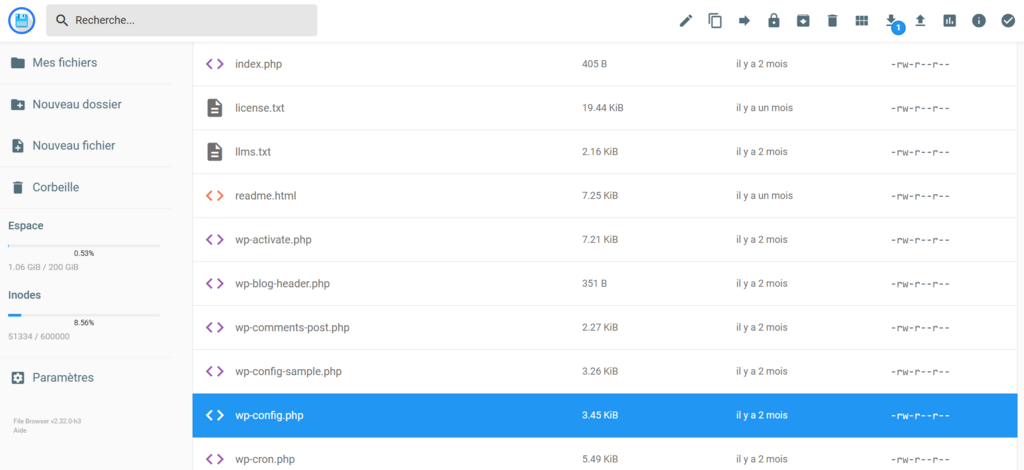 Le fichier wp-config.php dans le dossier public_html