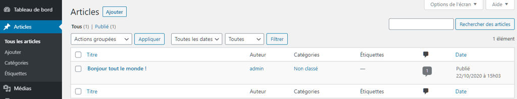 Cr&eacute;ation et &eacute;dition des articles dans le tableau de bord de WordPress