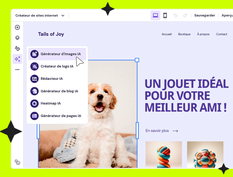 Maquette de l'éditeur du créateur de site web Hostinger