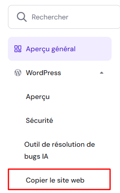 Le bouton Copier le site web sur hPanel