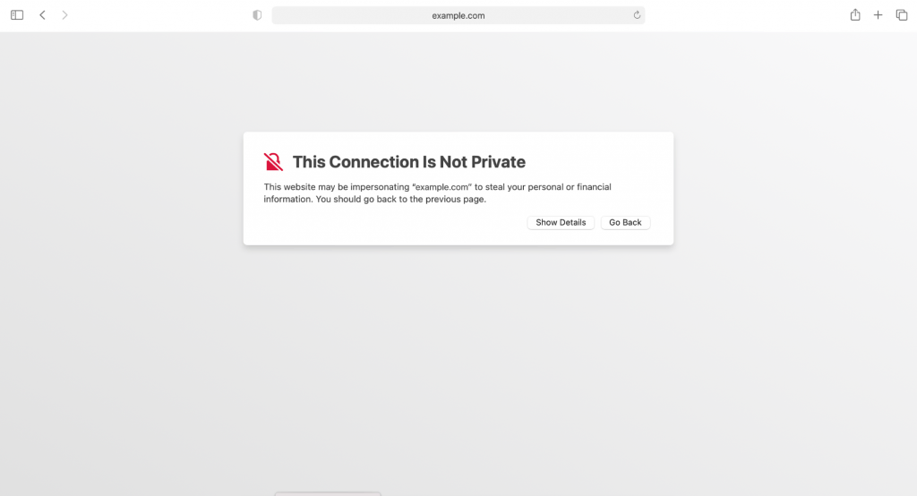 La variante « Votre connexion n'est pas privée » sur Safari