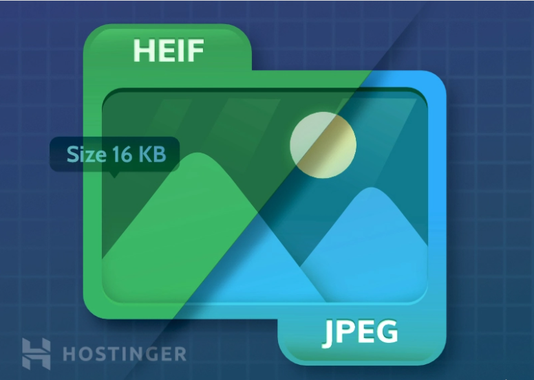 Une illustration graphique comparant la qualit&eacute; des images JPEG et HEIF. 