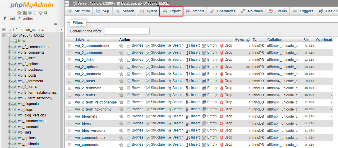 t&eacute;l&eacute;charger la base de donn&eacute;es wordpress via phpmyadmin