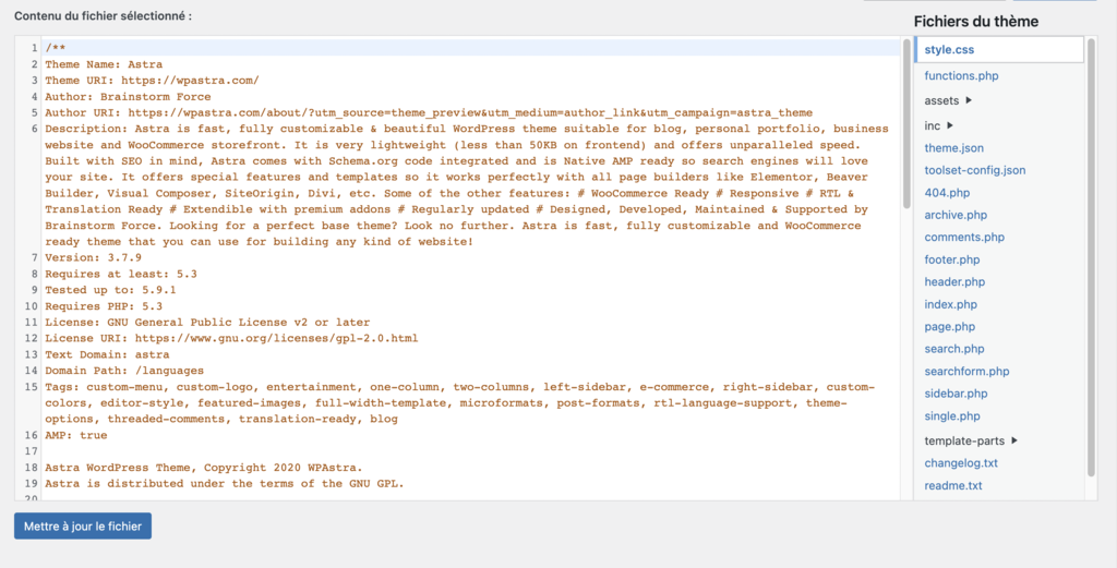 Éditeur de fichier de thème WordPress