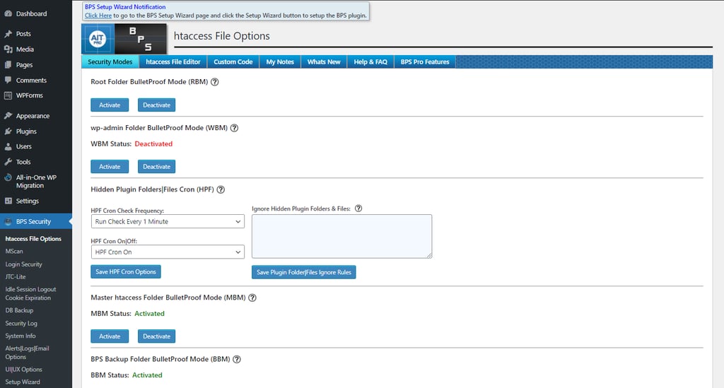 Bps-options-fichier-sécurité-htaccess Options du fichier htaccess de BulletProof Security dans le tableau de bord de WordPress