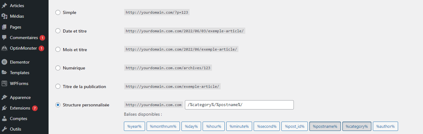 exemple structure des permaliens