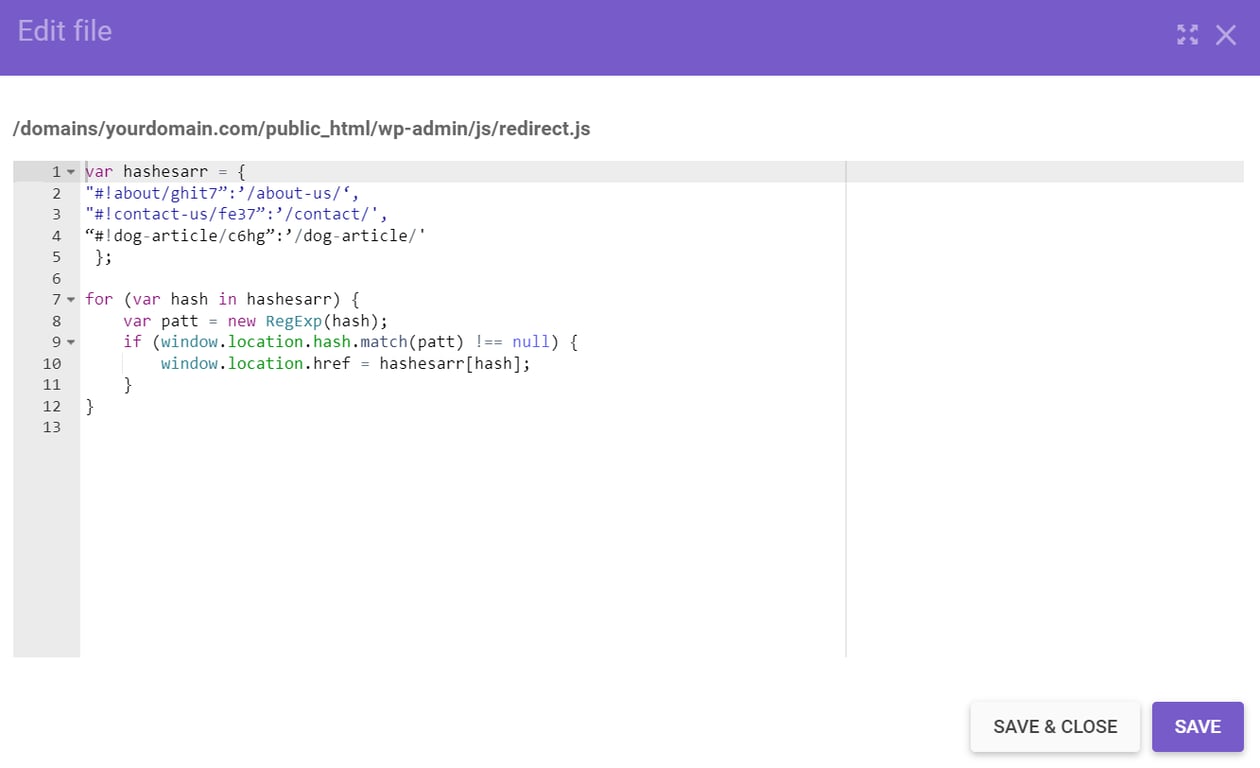 code de redirection dans le gestionnaire de fichiers