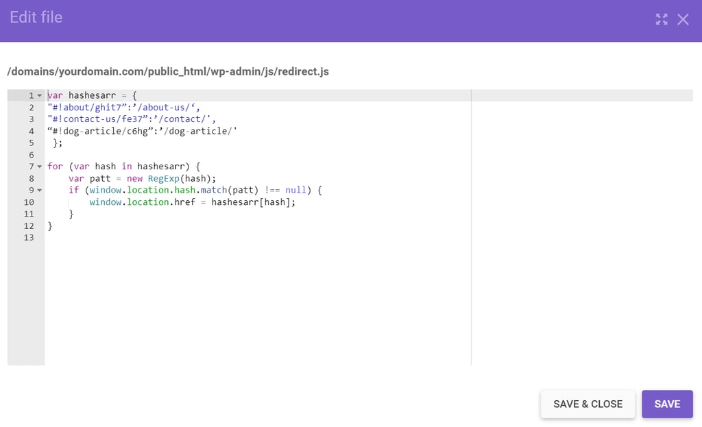 code de redirection dans le gestionnaire de fichiers
