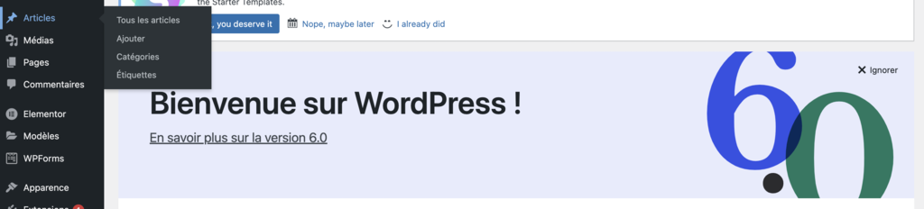 Tableau de bord d'administration de WordPress.org