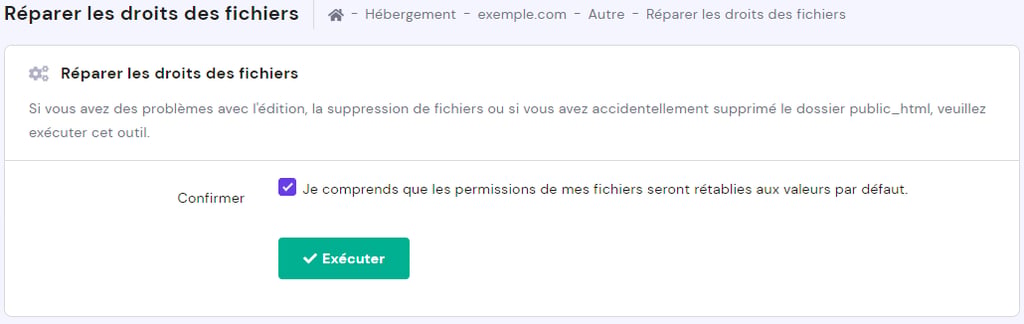 fix file réparer droits des fichiers hpanel