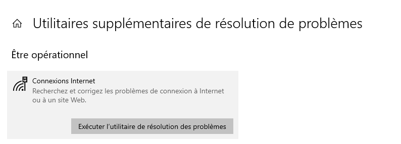Lancer l'option de r&eacute;solution des probl&egrave;mes dans les param&egrave;tres du r&eacute;seau et d'internet sous Windows
