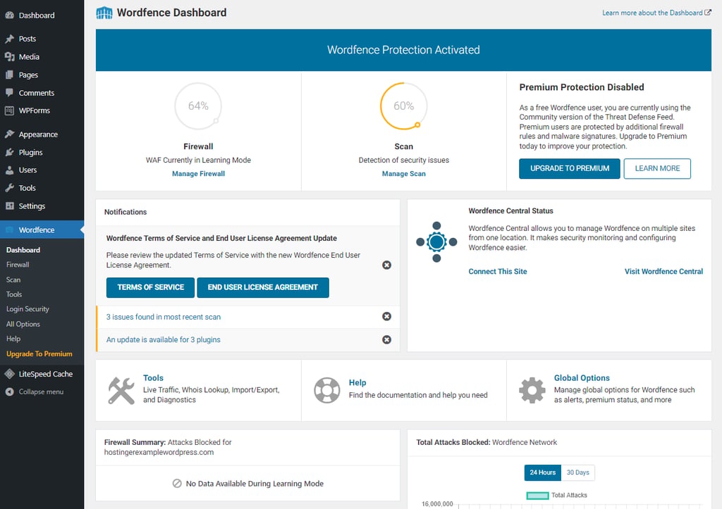 Wordfence-tableau-de-bord Configuration de Wordfence dans le tableau de bord de WordPress