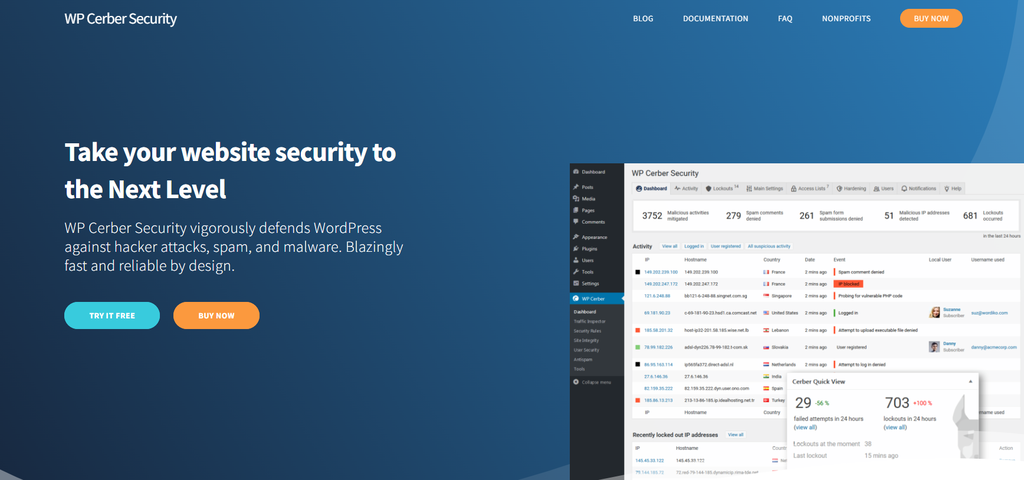Wp-cerber-security Page d'accueil de WP Cerber Security