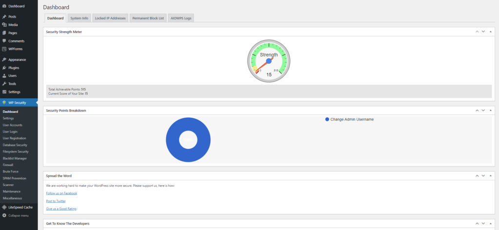 Wp-security-tableau-de-bord Configuration de All In One Security dans le tableau de bord WordPress