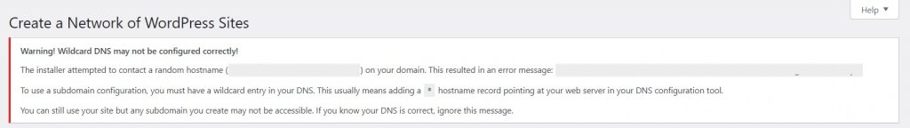 Message contextuel demandant &agrave; l'utilisateur de modifier les fichiers wp-config.php et .htaccess pour cr&eacute;er un r&eacute;seau de sous-domaines.