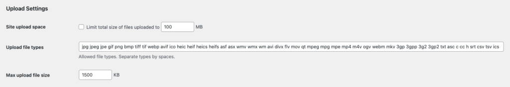 Param&egrave;tres du r&eacute;seau WordPress affichant la section Param&egrave;tres de t&eacute;l&eacute;chargement