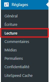 R&eacute;glages de lecture sur le tableau de bord WordPress