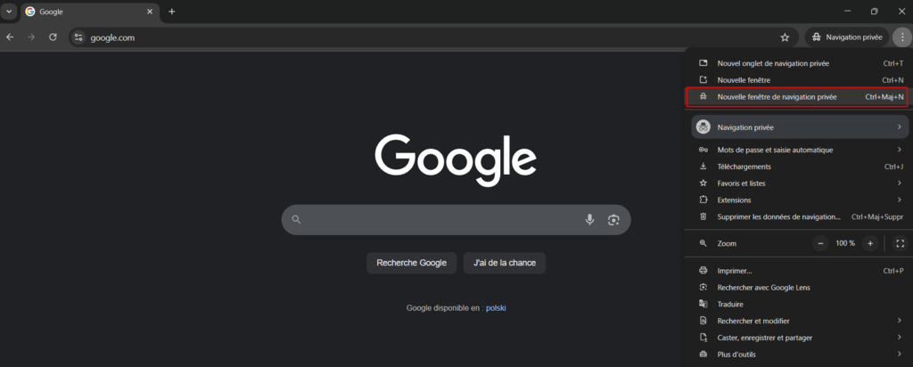 Nouvelle option de fen&ecirc;tre de navigation priv&eacute;e mise en avant dans Chrome