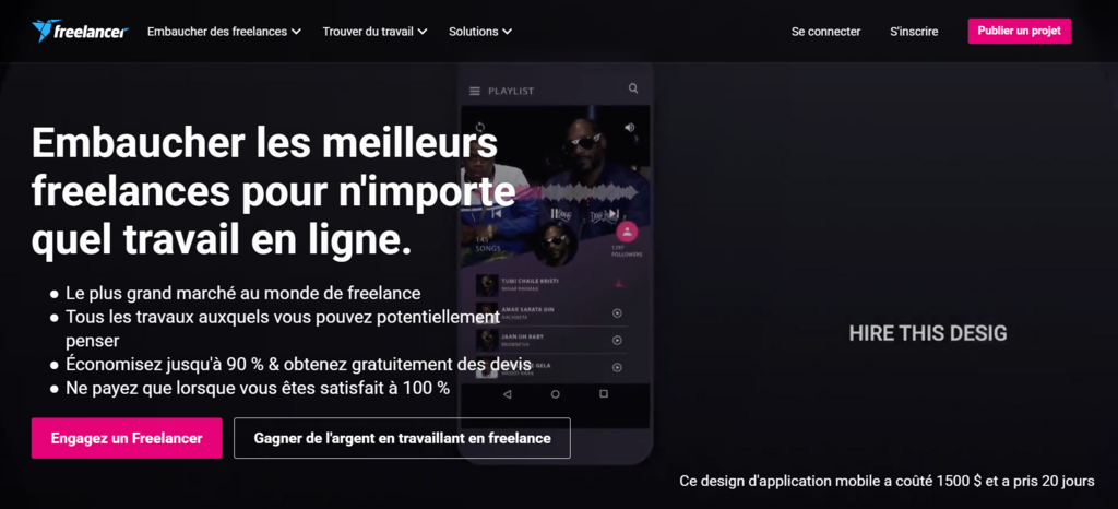 Landing page de Freelancer.com