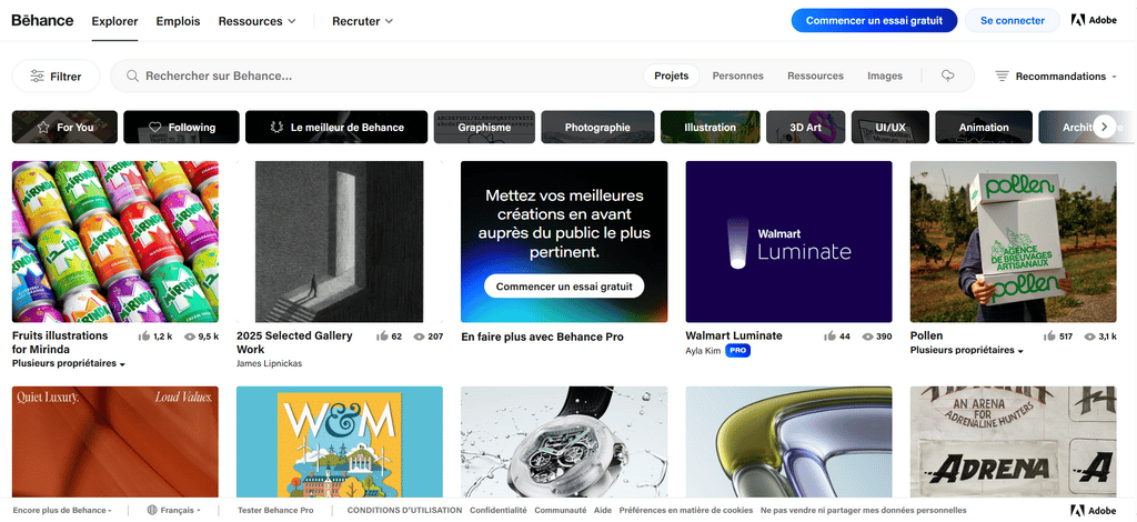 Landing page de Behance
