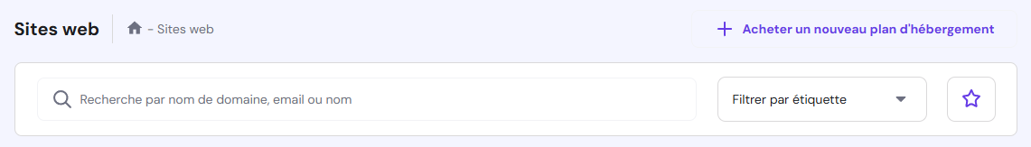 Barre de recherche de la section Sites web