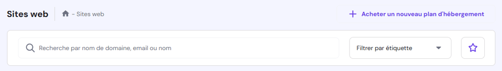 Barre de recherche de la section Sites web