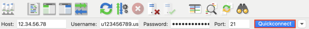 Le bouton Quickconnect dans FileZilla.