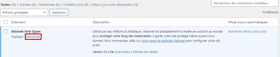 D&eacute;sactiver un plugin WordPress