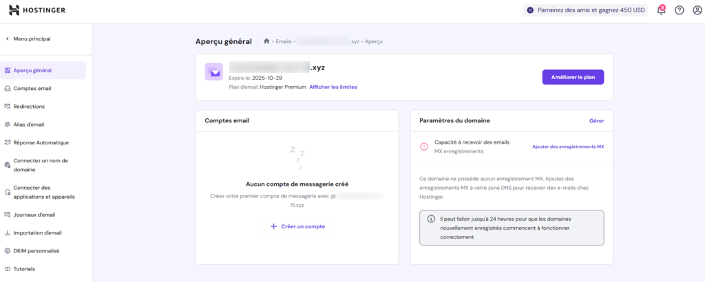 Aperçu d'un compte e-mail