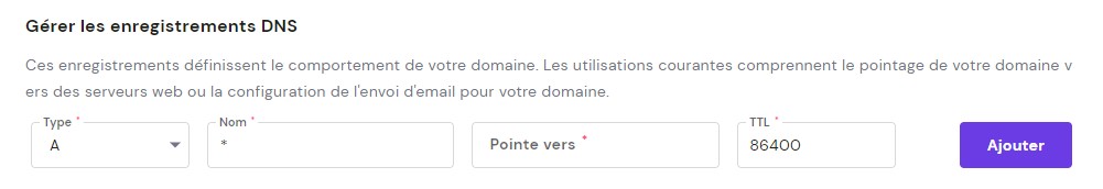 g&eacute;rer les enregistrements dns sur hpanel