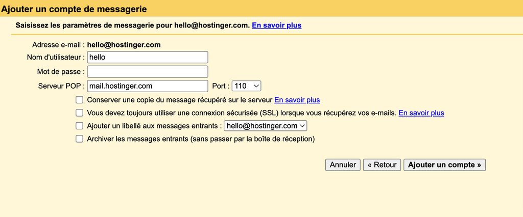 Configuration du serveur SMTP de Gmail