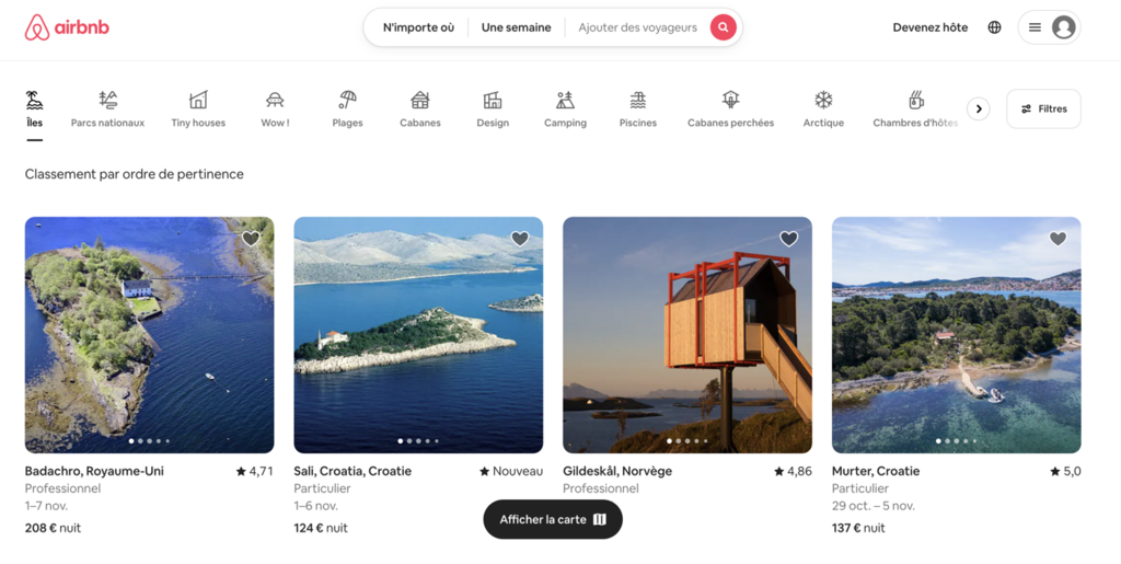 Interface du site Airbnb