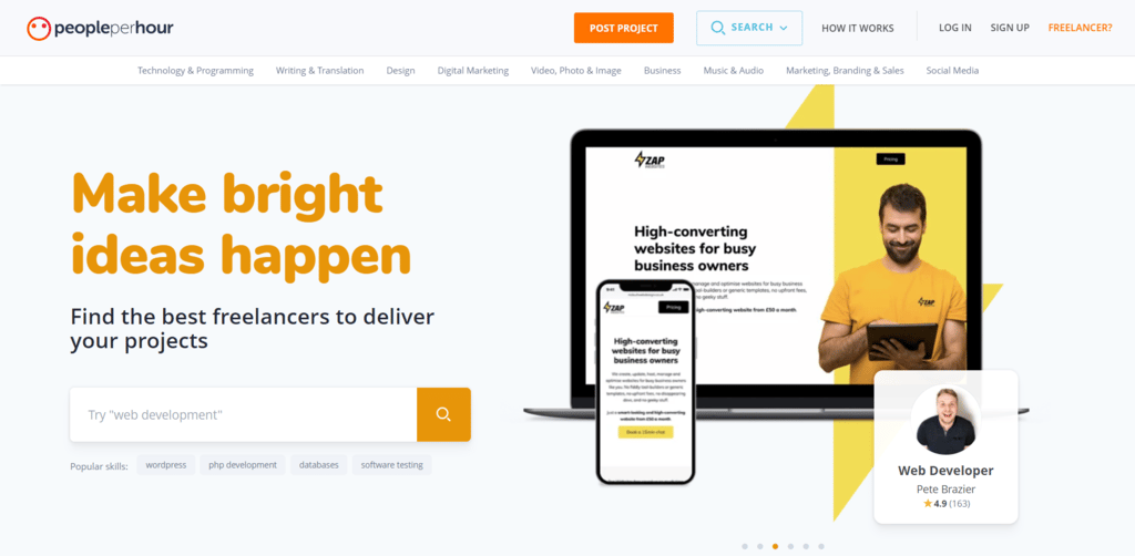 Landing page de PeoplePerHour